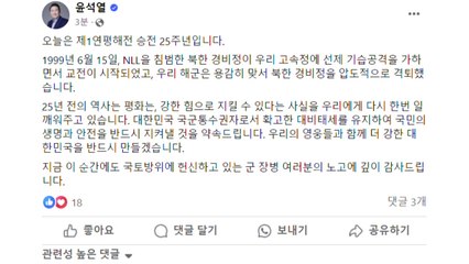 尹 "제1연평해전 승전 25주년...평화는 강한 힘으로 지켜" / YTN