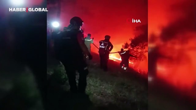 Yıldırım düşmesi sonucu çıkan orman yangını devam ediyor