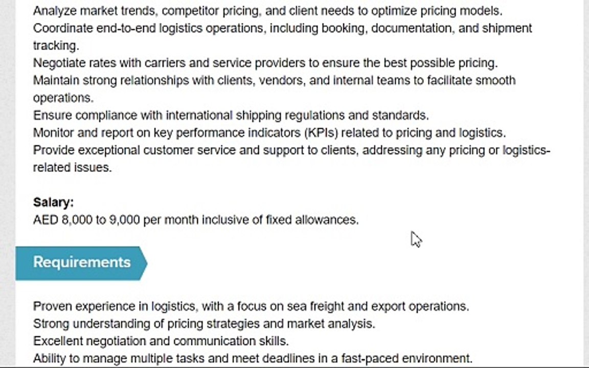 Pricing Executive - Logistics (Sea Freight)Connecting Minds - Abu Dhabi, UAE jobs