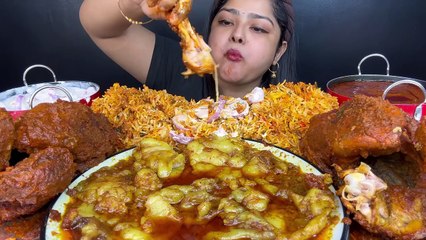 Madly eating rice with mutton fat,chicken, soup etc