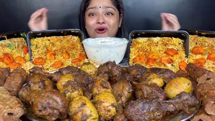 Rice eating with non veg, chicken, egg, salad