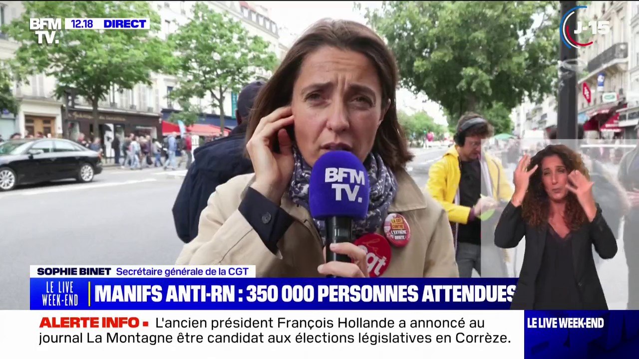 "Nous allons empêcher cette catastrophe" déclare Sophie Binet, secrétaire générale de la CGT sur la place de la République à Paris