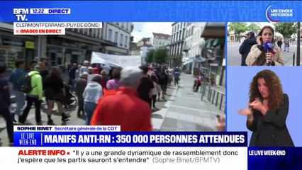 "Ce sera un raz-de-marée populaire" affirme Sophie Binet, secrétaire générale de la CGT, sur les manifestations contre l'extrême droite en cours dans le pays