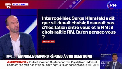 "Une perte de valeurs, une perte de repères": Manuel Bompard s'exprime sur la prise de position pour le RN de Serge Klarsfeld