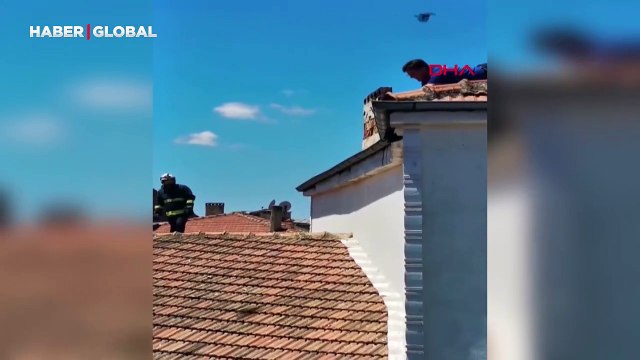 İpe dolanan kargayı, polis kurtardı