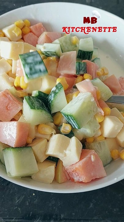 Easy Melon Cucumber Corn and Cheese Salad #food #cooking #recipe #homecooked #saladrecipe