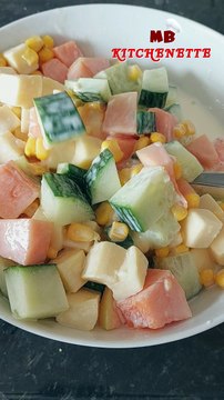 Easy Melon Cucumber Corn and Cheese Salad #food #cooking #recipe #homecooked #saladrecipe