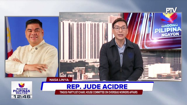 Panayam kay House Committee on Overseas Workers Affairs at Tingog Partlist Chair Rep. Jude Acidre kaugnay sa pagsagip ng mga Pinoy sa mga Houthi Rebels