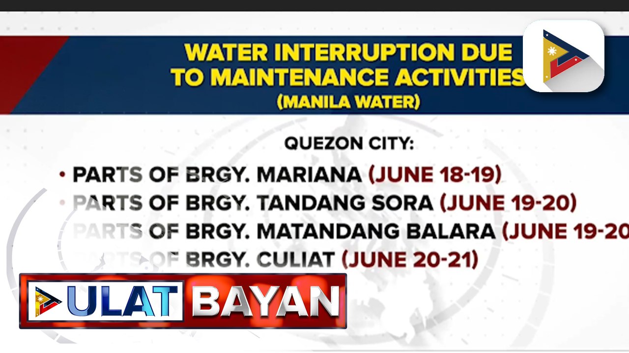 Ilang lugar na sakop ng Manila Water, pansamantalang mawawalan ng tubig ngayong linggo