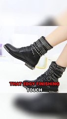 Low Heel Buckle Strap Punk Style Rivet Studded Ankle Boots