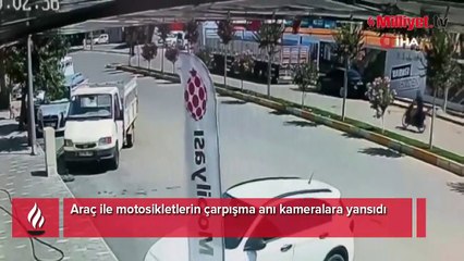 Araç ile motosikletlerin çarpışma anı kameralara yansıdı