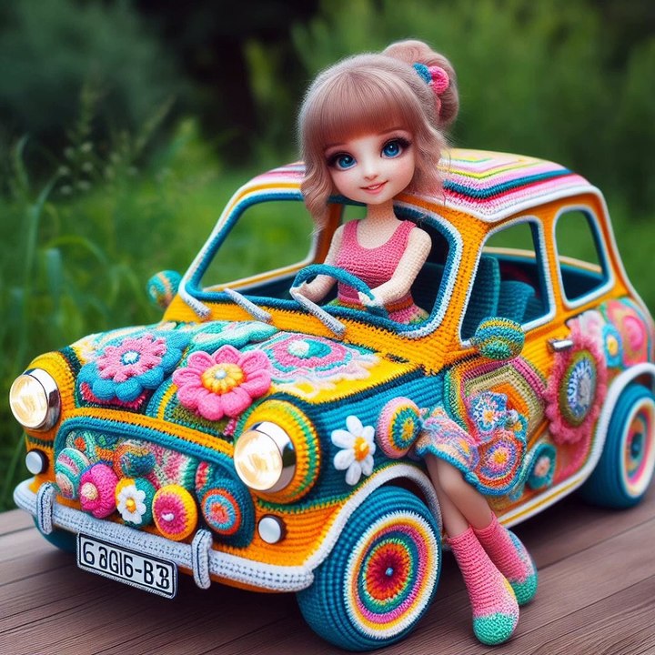 Cute Crochet Made CarModel with wooden(share idea)Wool Car Toy#ai#wool#crochet#knitted#cuit#toy#car)