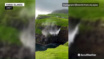 Waterfall defies gravity, flows up instead of down
