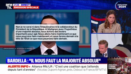 "Pour nous essayer, il nous faut la majorité absolue": les déclarations de Jordan Bardella dans Le Parisien