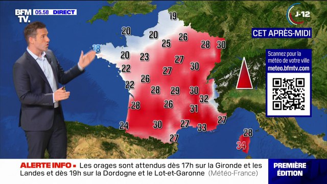 Des orages dans le Nord et en Nouvelle-Aquitaine, et du soleil, avec des températures comprises entre 18°C et 34°C... La météo de ce mardi 18 juin
