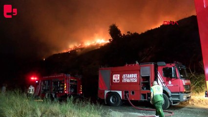 Sarıyer'de ağaç atıklarının depolandığı alanda yangın