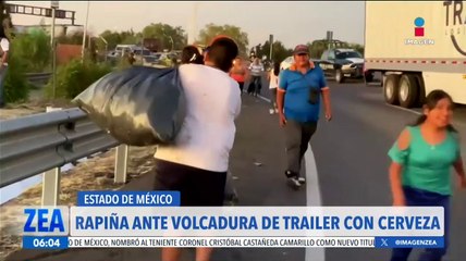 Rapiñan tráiler con cerveza que se volcó en el Circuito Exterior Mexiquense