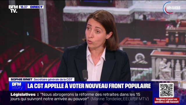 Appel de la CGT à voter pour le Nouveau Front populaire: Notre république et notre démocratie sont en danger , justifie Sophie Binet