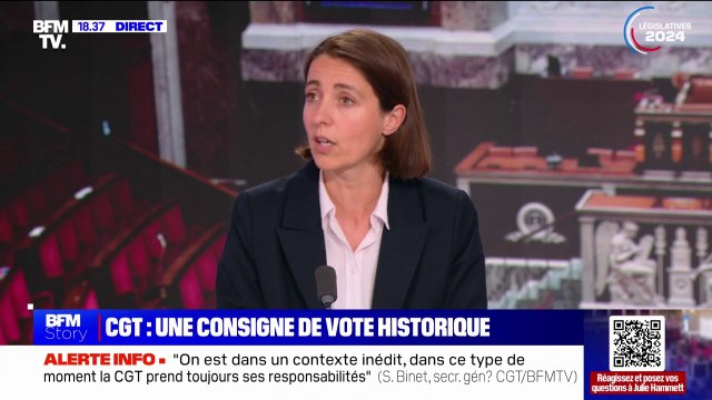 Appel de la CGT à voter pour le Nouveau Front populaire: Nous pensons que c'est le programme qui répond le mieux à nos aspirations , justifie Sophie Binet