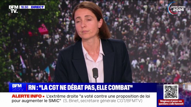 Appel de la CGT à voter pour le Nouveau Front Populaire: Ce n'est pas un chèque en blanc , prévient Sophie Binet, la secrétaire générale de la CGT