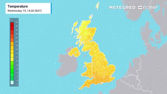 UK forecasted temperatures for the next few days