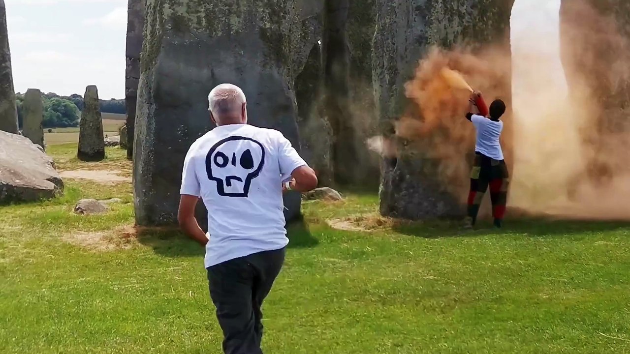 Just Stop Oil activists spray paint on Stonehenge