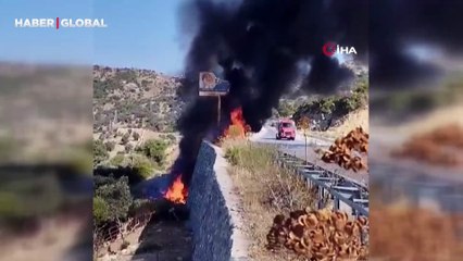 Otomobil önce alev topu oldu, sonra metal yığınına döndü