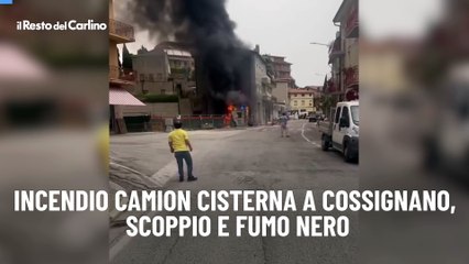 Incendio camion cisterna a Cossignano, scoppio e fumo nero
