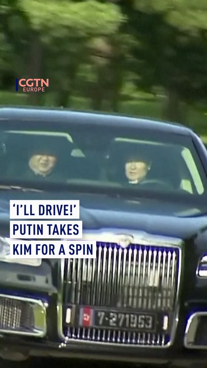 Putin gets behind the wheel of a Russian Aurus to take Kim Jong-un for a ride