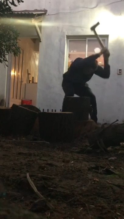 Man Accidentally Hits Head With Axe's Handle While Attempting to Chop Wood