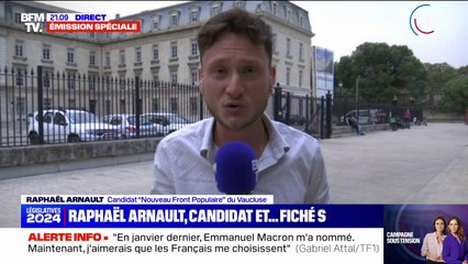 Raphaël Arnault, candidat "Nouveau Front populaire" dans le Vaucluse et fiché S, n'envisage "certainement pas" de retirer sa candidature