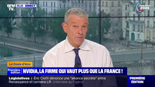 La valeur boursière de Nvidia, une entreprise américaine, a dépassé les 3.330 milliards de dollars, soit plus que le PIB de la France