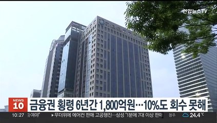 금융권 횡령 6년간 1,800억원…10%도 회수 못해