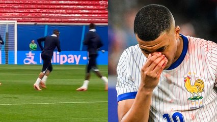 Mbappé ya luce su nueva máscara durante el entrenamiento de Francia tras su fractura de nariz