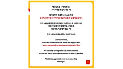 맥도날드, 공급망 문제로 감자튀김 판매 일시중단 / YTN