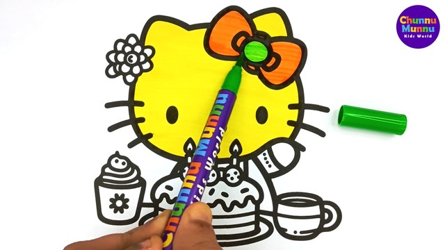 Hello Kitty with Cake Painting & Coloring Page Marker Pen for Toddlers | Chunnu Munnu Kids World