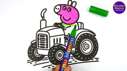 Peppa Pig Driving Tractor Painting & Coloring Page Marker Pen for Kids | Chunnu Munnu Kids World