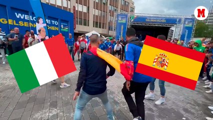 Aficionados de España e Italia protagonizan 'cascarita' previa a su duelo de la Eurocopa 2024