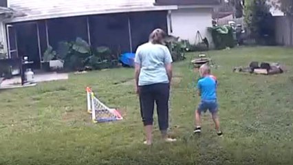 Sweet toddler pauses game to check on mom after she tumbles to the ground