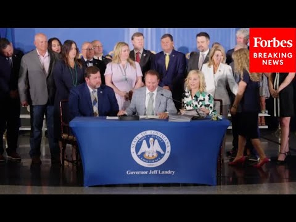LA Gov. Landry Holds Briefing On Education Legislation Including Contentious 10 Commandments Bill