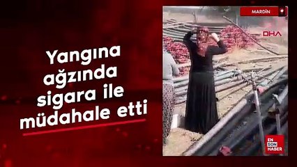 Mardin'de yangına, ağzında sigara ile müdahale etti