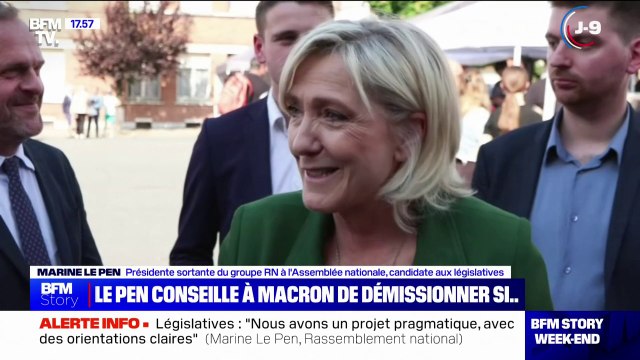 Il ne restera au président que la démission pour sortir d'une crise politique en cas d'absence de majorité absolue, estime Marine Le Pen