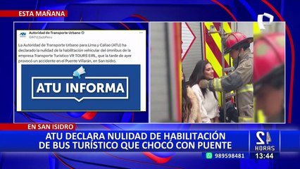 ATU declara nulidad de habilitación de bus turístico que chocó con Puente Villarán