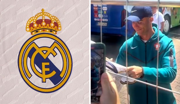 Cristiano Ronaldo bien merengue; así es su reacción tras firmar una playera del Real Madrid en la Eurocopa 2024