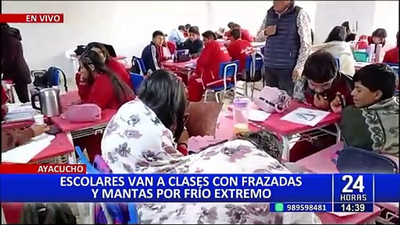 ¡Insólito! Escolares asisten a clases con frazadas en Ayacucho ante intenso frío