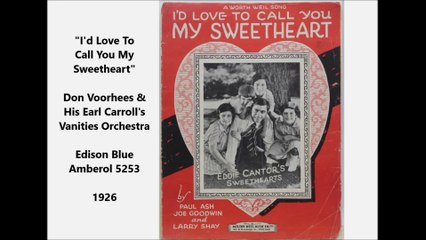 Id Love To Call You My Sweetheart - Don Voorhees & His Earl Carrolls Vanities Orchestra (1926)
