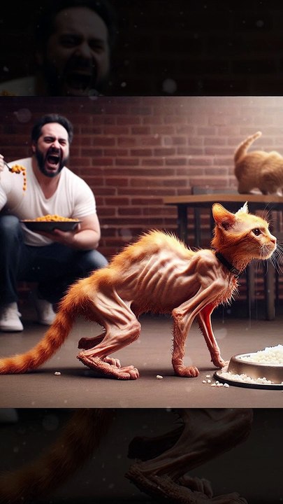 Poor Weak Cat Is Hungry