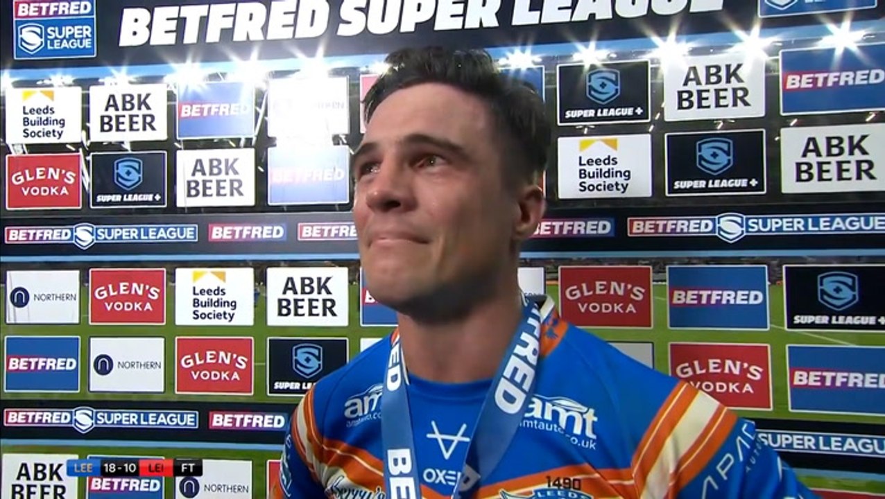 Brodie Croft sobs as he pays tribute to Rob Burrow after Leeds Rhinos win dedicated match