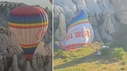 Kapadokya'da sıcak hava balonu, ters rüzgarda kayalıklara indi
