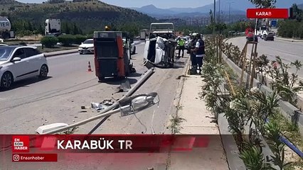 Karabük'te otomobil aydınlatma direğine çarpıp devrildi